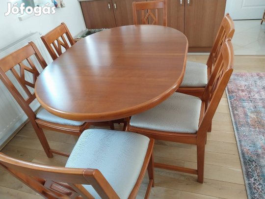 Tölgyfa étkezőgarnitúra (bővíthető asztal + 6 szék) Kiváló állapot!