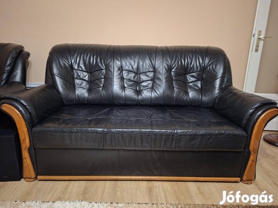 Tölgyfabetétes Bőr ülőgarnitúra 3+2+1