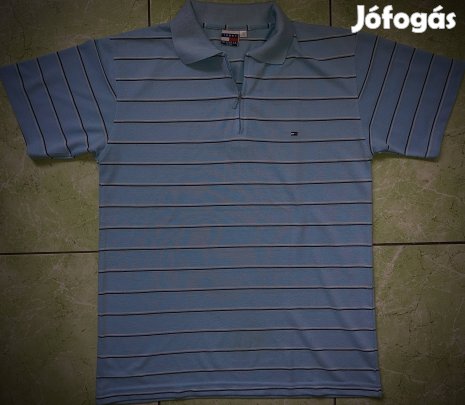 Tommy Hilfiger M-L cipzáros nyakú világoskék ffi piké galléros pólóing