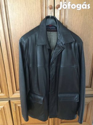 Tommy Hilfiger XL fekete téliesített bőr kabát