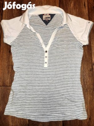 Tommy Hilfiger szürke-fehér csíkos galléros póló