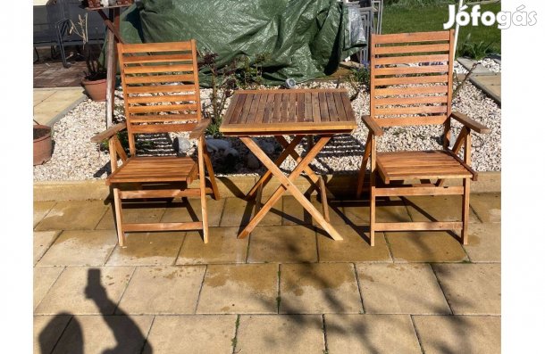 Tömör Tikfa Balkon Szett 2 db Dönthető Karfás Kerti szék + Asztal