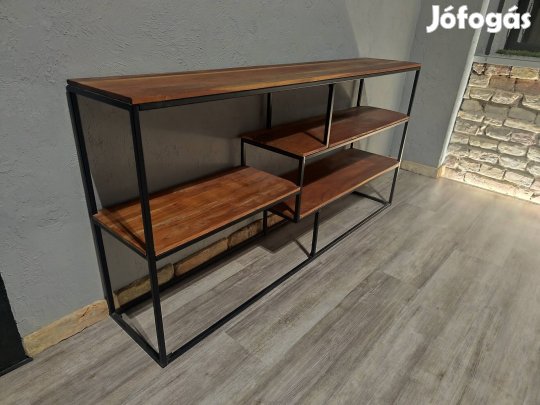 Tömör akácfa fém tv állvány könyves polc tálaló indusztriál