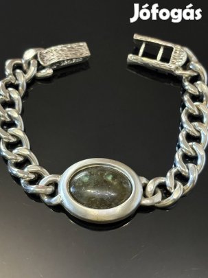 Tömör ezüst karkötő, labradorit kővel