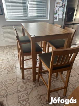 Tömör fa bár asztal + 5db szék