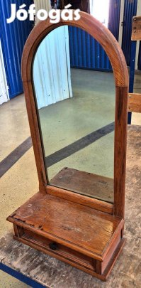 Tömör fa fésülködőtükör, fiókkal, asztalra helyezhető