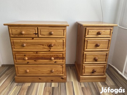 Tömör fenyő komód + fiókos szekrény eladó - jó állapot