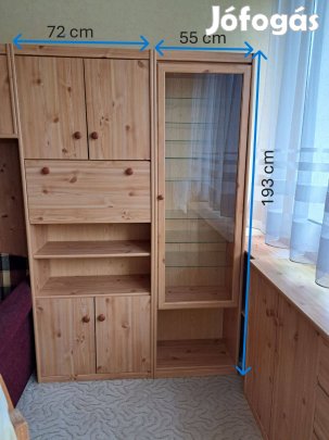 Tömör fenyő szekrényelemek vitrines oldalszekrénnyel