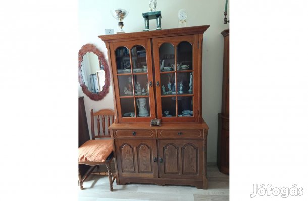 Tömör tölgy bútor garnitúra (vitrin + sarokszekrény + írószekrény)