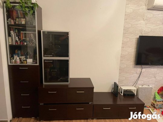 Tömörfa nappali szekrénysor (modern, sötétbarna)