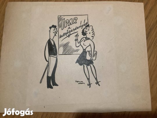 Toncz Tibor eredeti karikatúra rajza a Szabad Száj c. lapnak 14 x 12 c