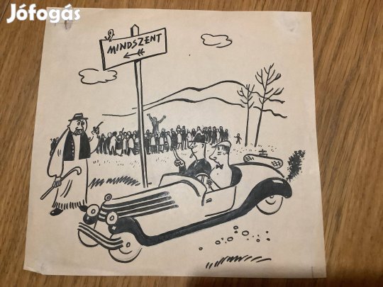 Toncz Tibor eredeti karikatúra rajza a Szabad Száj c. lapnak 17,5 x 17