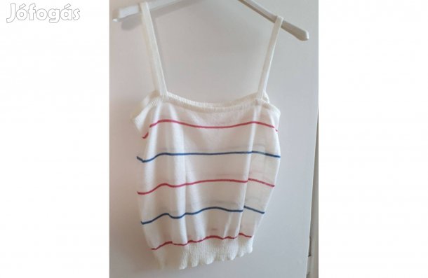 Top, nyári blúz, krémszínű, bordó-kék csíkos eladó