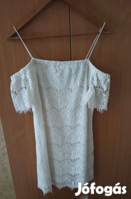 Topshop fehér rövid ujjú nyitott vállú csipke ruha