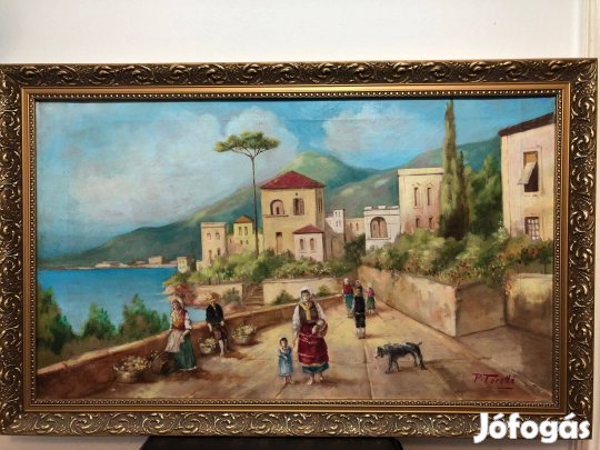 Toretti jelzéssel Olasz tengerpart (Amalfi) olaj/vászon régi festmény