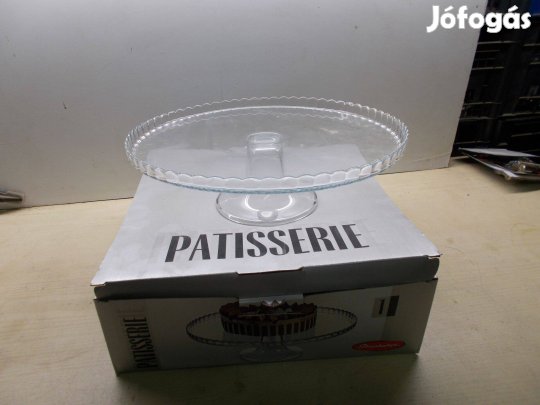 Torta kínáló üveg tál 32 cm átmérő Minőségi díszes csiszolt üveg