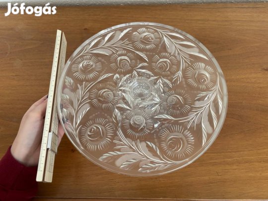 Tortatál Üvegtál rózsa mintás alacsony talpas hibátlan