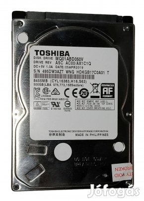 Toshiba 500GB laptop / notebook HDD merevlemez SATA 2.5" 100/100 #3AZT