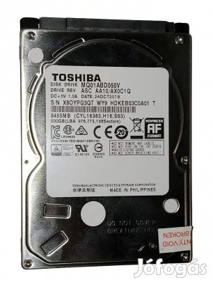 Toshiba 500GB laptop / notebook HDD merevlemez SATA 2.5" 100/100 #G3QT