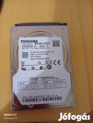 Toshiba hdd 320gb 100/100 eladó!
