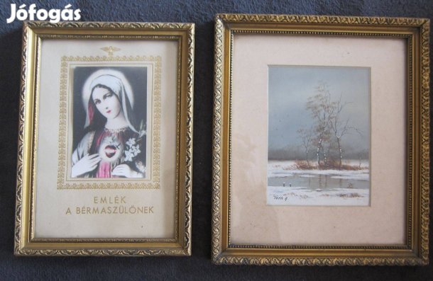 Tóth Károly festmény és Bérmálási emléklap - 2db. szép képkeret