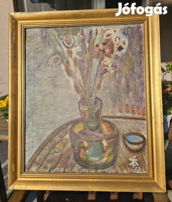 Tóth-Vissó Árpád festmény - Virágok kerámia vázában