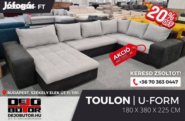 Toulon XXL ualak kanapé ülőgarnitúra 180x380x225 cm ágyazható grey