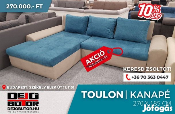 Toulon kék párnás sarok kanapé ülőgarnitúra 270x185 cm ágyazható