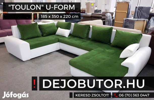 Toulon sarok kanapé bútor ülőgarnitúra 220x350x185 cm ualak fehér zöld