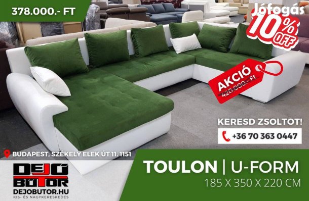 Toulon sarok kanapé ülőgarnitúra 185x350x225 cm ualak zöld