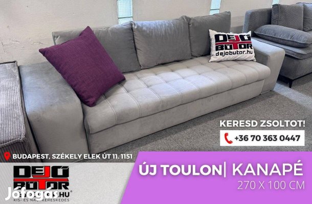 Toulon szürke párnás kanapé ülőgarnitúra 270x100 cm ágyazható