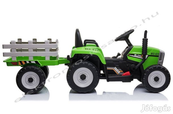 Traktor + trailer 12V-os zöld John Deere hasonmás elektromos kisautó