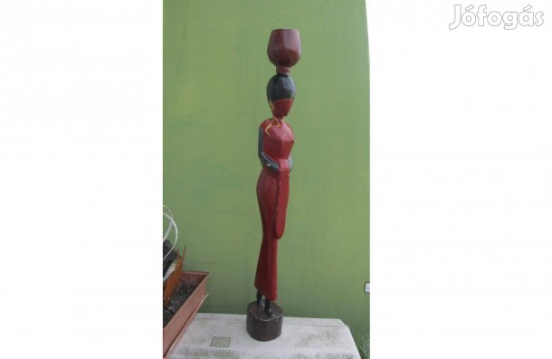 Trópusi fából faragott, kézzel festett keleti hölgy szobor -95 cm