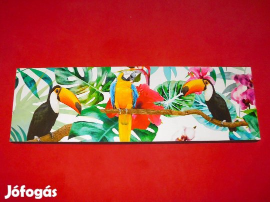 Trópusi madarak (sárga-kék ara, tukán) falikép, dekoráció, 90x30 cm