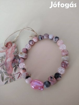 Tulipán medálos rózsaszín ásvány karkötő női ajándék