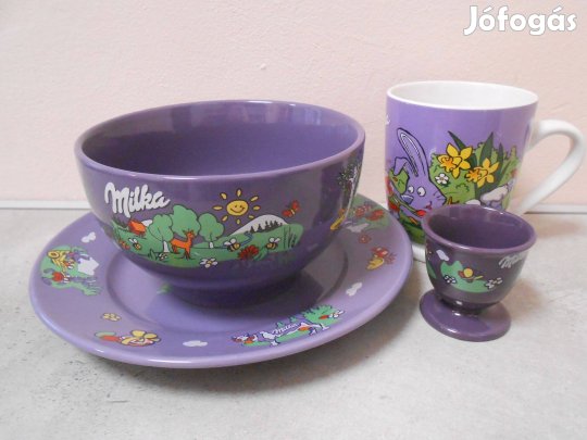 Tündéri szép porcelán Milka reggeliző készlet gyermekeknek