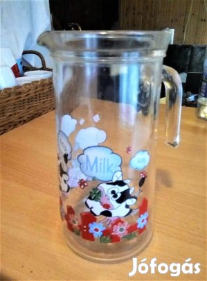 Tündéri tehénkés festett üveg tejes kancsó