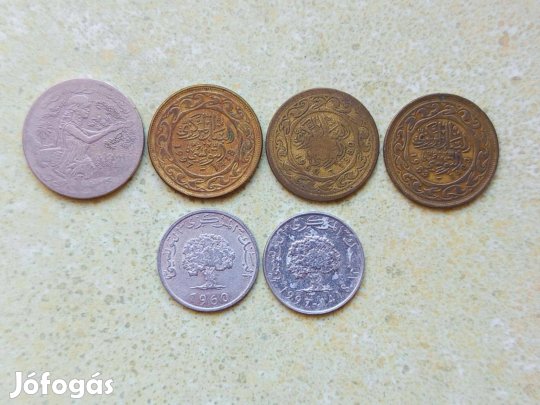 Tunézia 6 db Különböző Érme 1 Dínár 100 5 Milliemes 1960-1997
