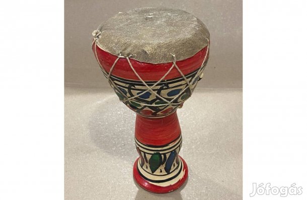 Tunéziai agyag dob, kézzel festett, kis djembe dob