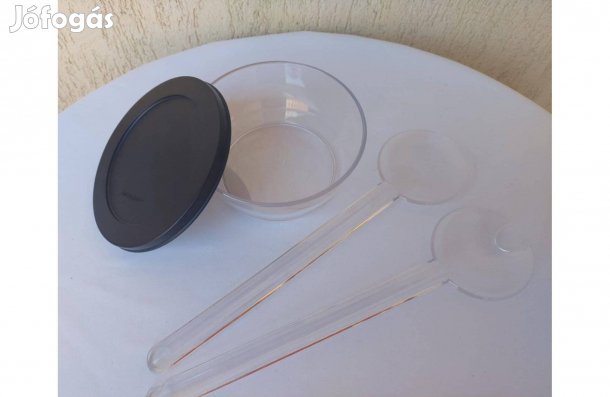 Tupperware Átlátszó tál fekete tetővel 480 ml + Prizma Salátáskanál