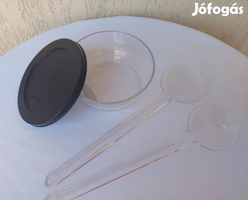 Tupperware Átlátszó tál fekete tetővel 480 ml + Prizma Salátáskanál