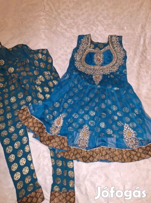 Türkiz - arany 2 részes indiai nadrág + felső M-es
