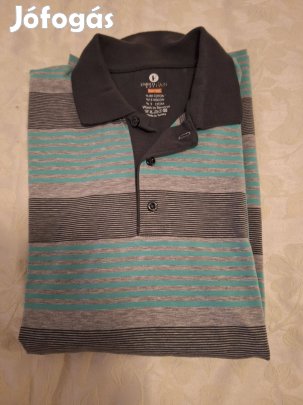 Türkiz szürke csíkos férfi pulóver L-es