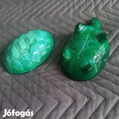 Türkiz zöld cseh üveg teknős ékszertartó
