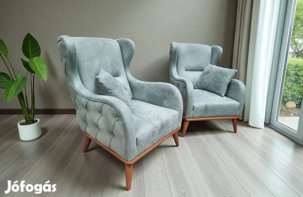 Türkiz-zöld gombtűzött chesterfield stílusú fotel pár