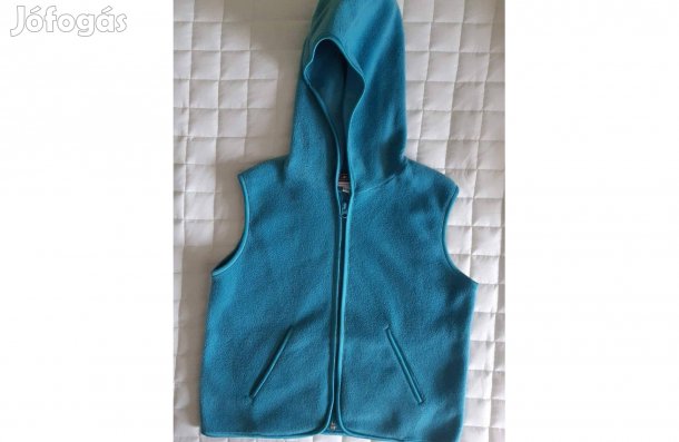 Türkizkék, puha kapucnis mellény 9-10 évesre