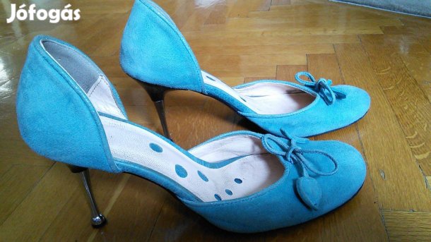Türkizkék bőr szandál női 37-es 37 magas sarkú cipő magassarkú
