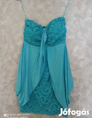 Türkizkék csipkés pánt nélküli ruha