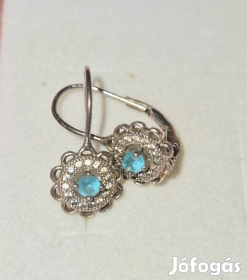 Türkizkék köves, virág fülbevaló, 925 ezüst 