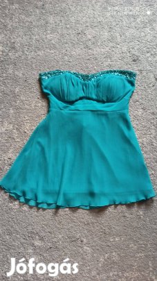 Türkizzöld flitterekkel díszített pánt nélküli muszlin top S-es